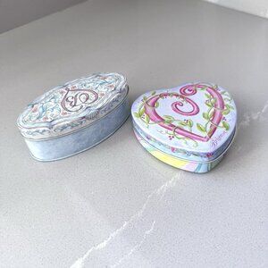 Set Of 2 Brighton Tins Boxes Heart Shape And Oval  Jewelry Collectible Trinket